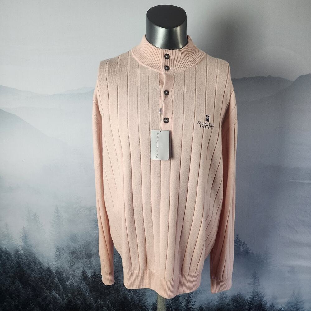 NWT Martin 100% Italian Cashmere Pink Quarter Button Golf Sweater | Men's XLarge